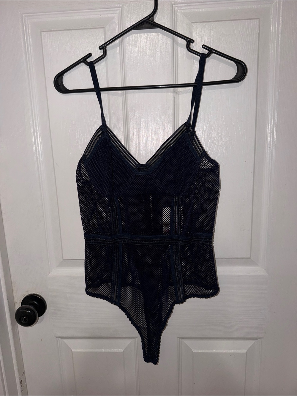 Dainty Hooligan Navy Mesh Lace-Trim Bodysuit